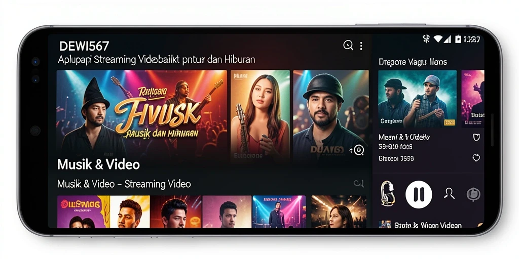 Antarmuka DEWI567 dengan berbagai pilihan video streaming musik.