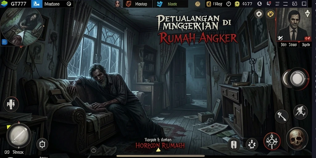 Screenshot GT777 menampilkan suasana mencekam dan antarmuka interaktif.
